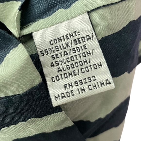 Tibi Silk Wooden Decor Blouse 6 navy white geometric cotton striped balloon - Picture 3 of 13